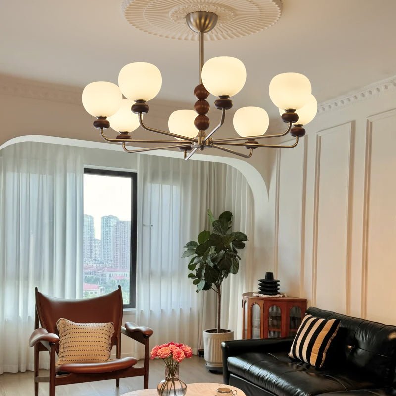 Orb Walnut Chandelier – Ambient Illumination in Luxury Interior Setting View 4