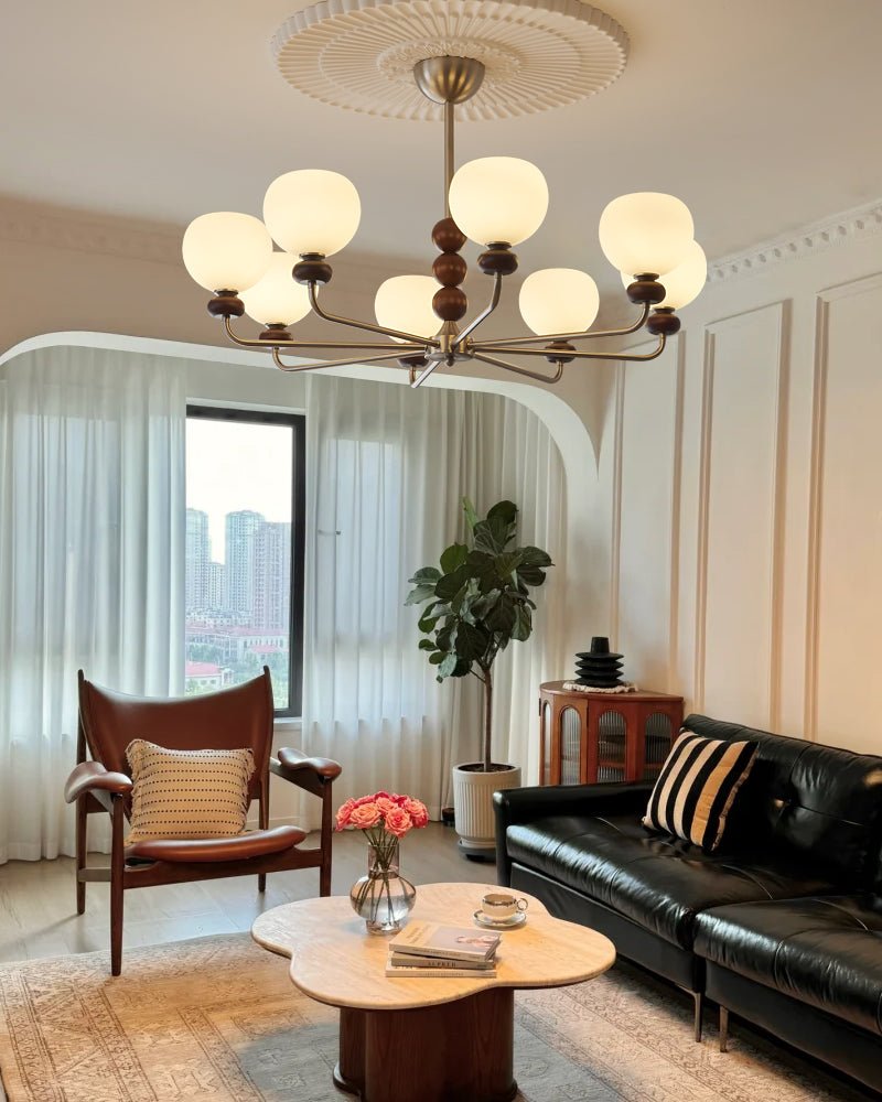 Orb Walnut Chandelier – Ambient Illumination in Luxury Interior Setting View 8