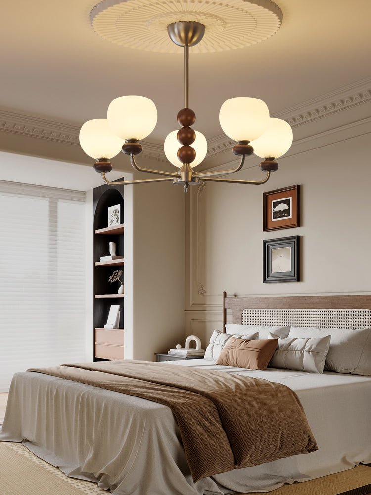 Orb Walnut Chandelier – Ambient Illumination in Luxury Interior Setting View 6