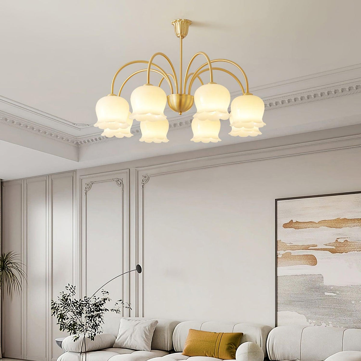 Orchids Brass Chandelier – Ambient Illumination in Luxury Interior Setting View 7