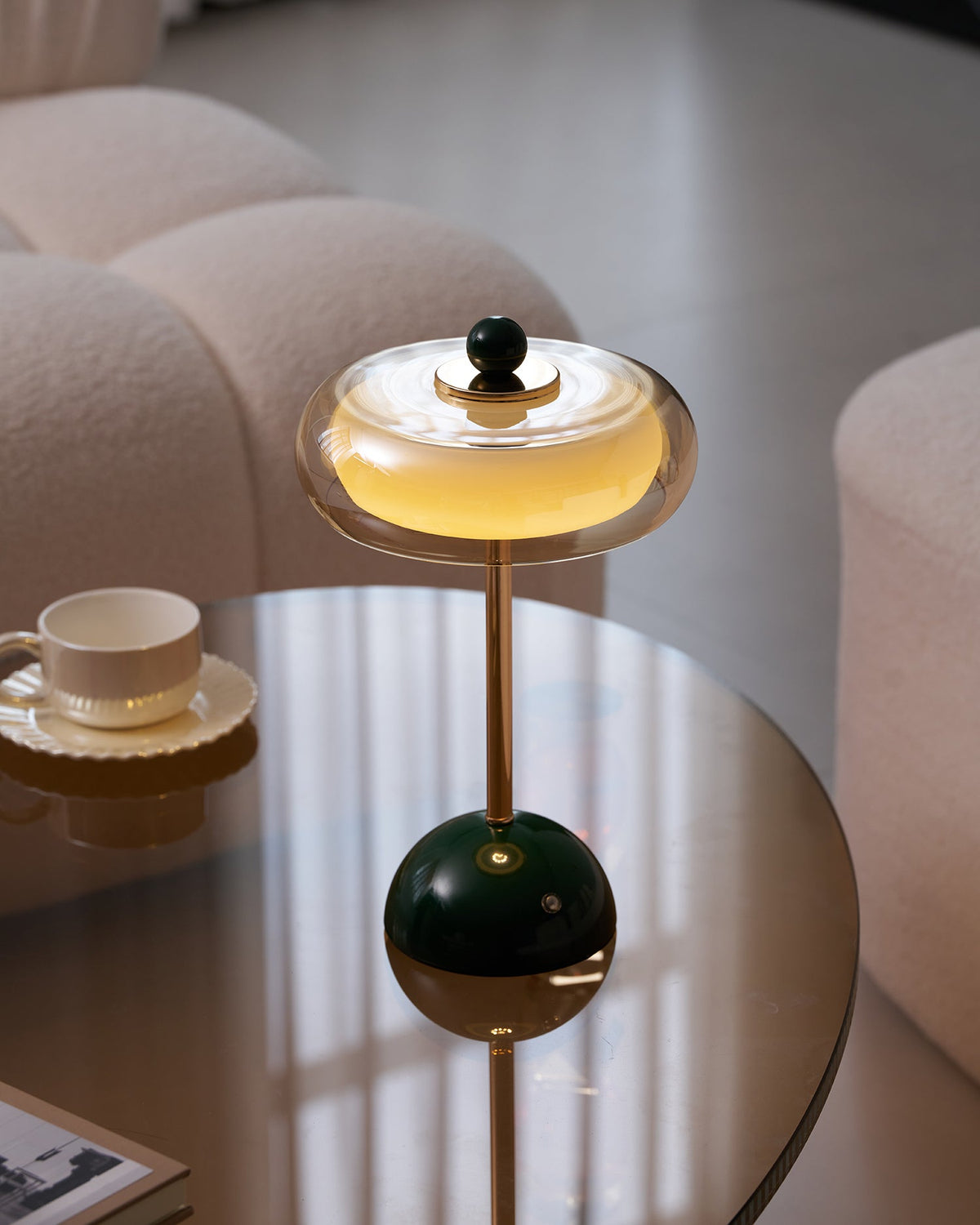 Ormino Disc Curated Mouth-Blown Frosted Glass Ta – spatial dining room perspective