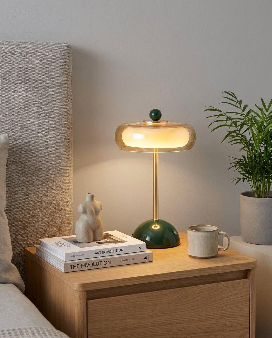 Ormino Disc Curated Mouth-Blown Frosted Glass Ta – illuminated warm ambiance setting