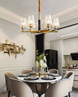 Orrefors Brass Curated Mouth-Blown Frosted Glass – full fixture elevation view
