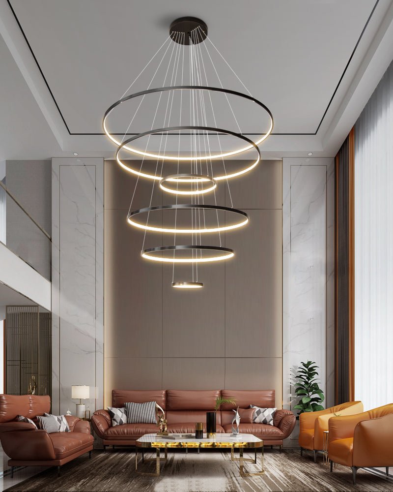 Solid Brass craftsmanship detail on Orrery Rings Curated Solid Brass Chandelier