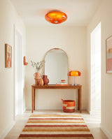 Orvella Curated Amber Art Glass Flush Mount Ceil – spatial dining room perspective