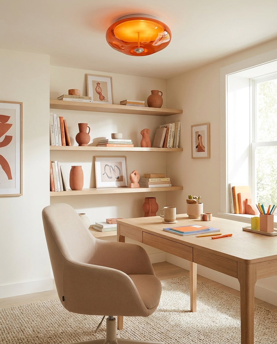 Orvella Curated Amber Art Glass Flush Mount Ceil – structural canopy joint detail