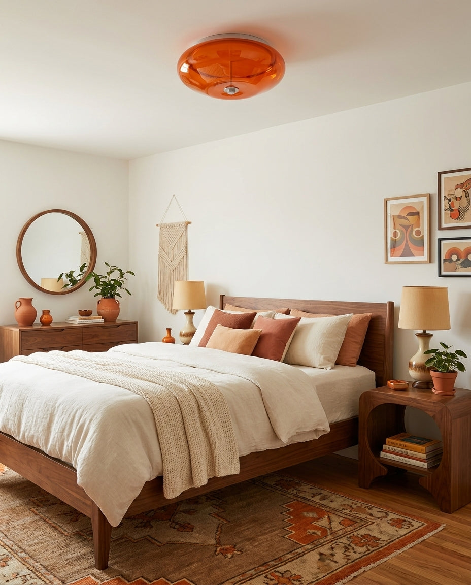 Orvella Curated Amber Art Glass Flush Mount Ceil – side angled contour profile