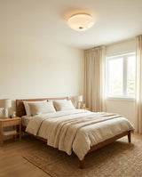 Orvella Curated Amber Art Glass Flush Mount Ceil – illuminated warm ambiance setting