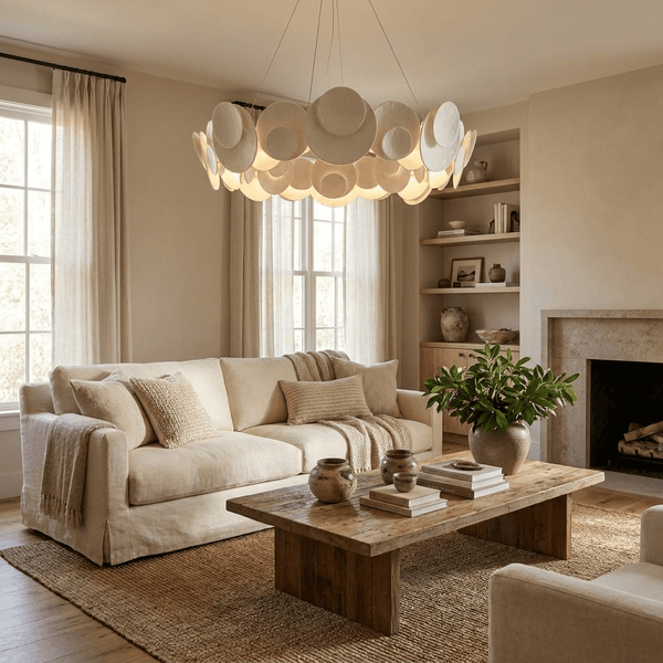 Orvella Plaster Disc Curated Iron & Glass Chande