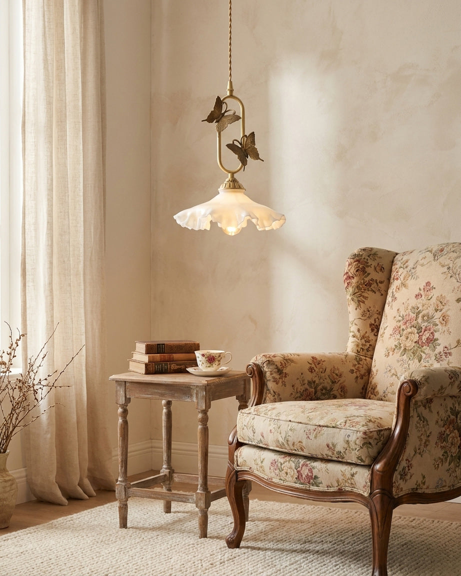 Papilora Curated Amber Art Glass Pendant Light – side angled contour profile