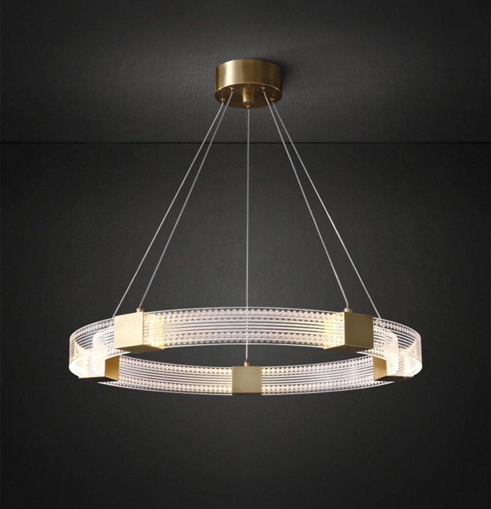 Parallel Ring LED Curated Solid Brass Chandelier – illuminated warm ambiance setting #1