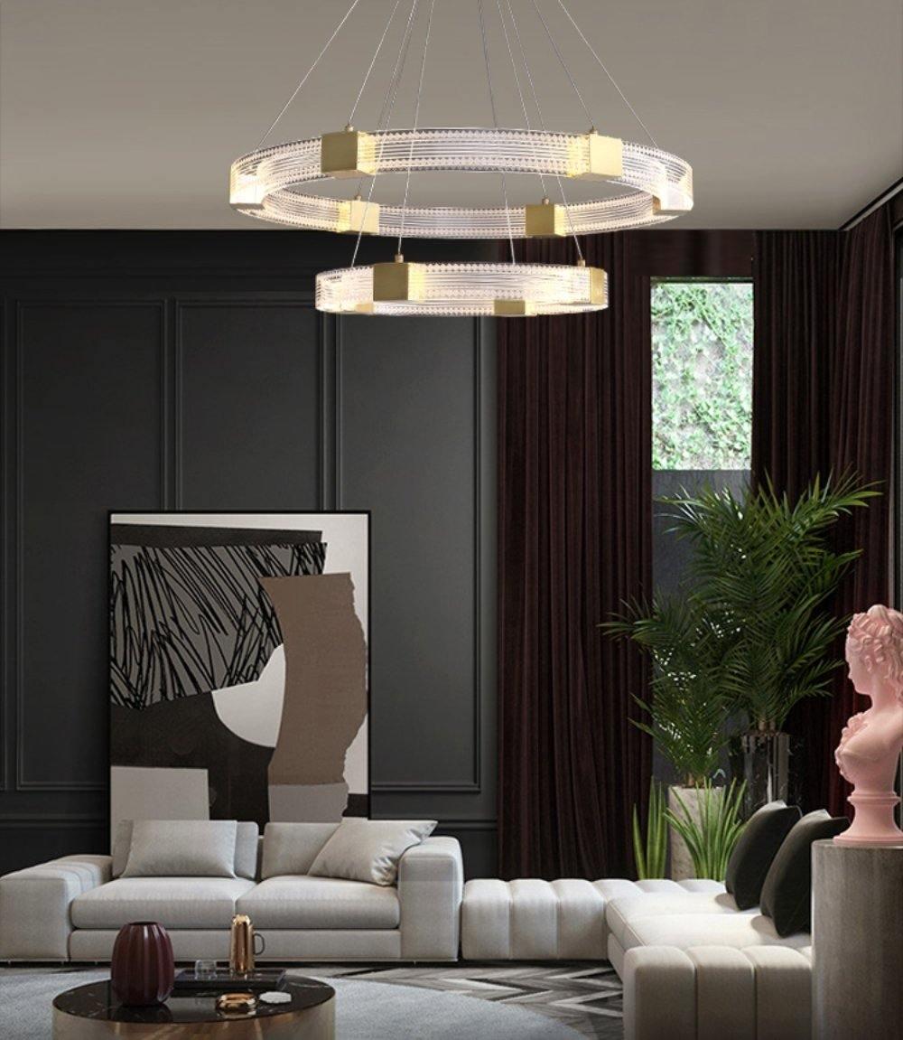 Parallel Ring LED Curated Solid Brass Chandelier – macro detail view