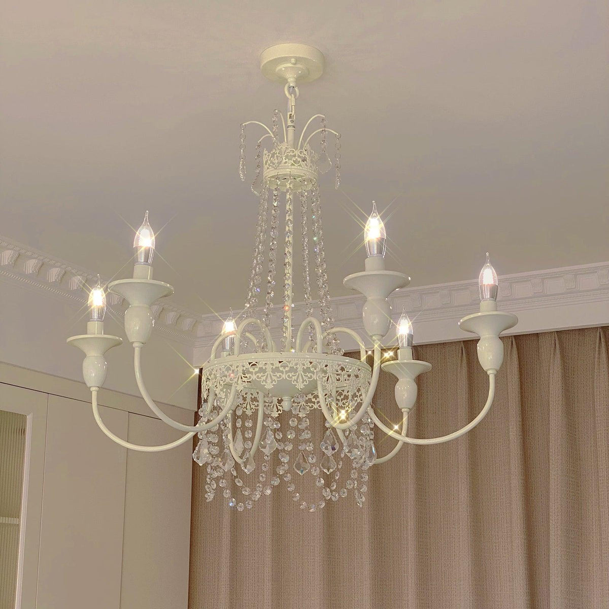 Pavia Curated Mouth-Blown Frosted Glass Chandeli – unlit natural material contrast