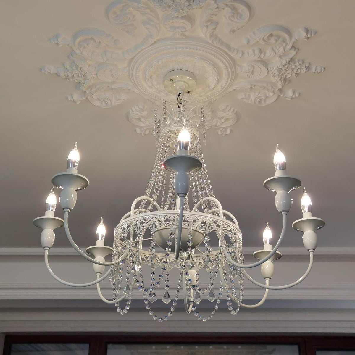 Pavia Curated Mouth-Blown Frosted Glass Chandeli – full fixture elevation view