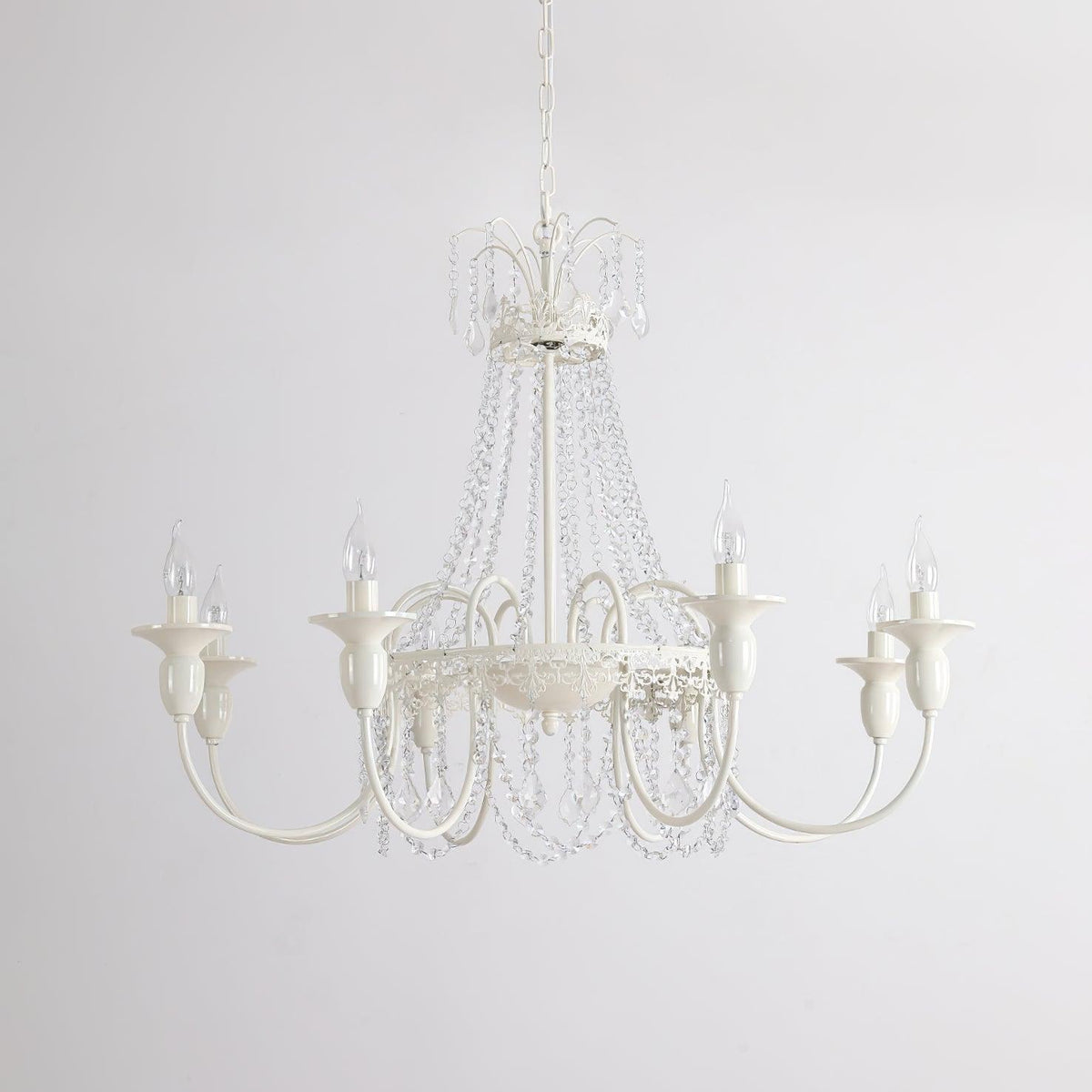 Pavia Curated Mouth-Blown Frosted Glass Chandeli – illuminated warm ambiance setting