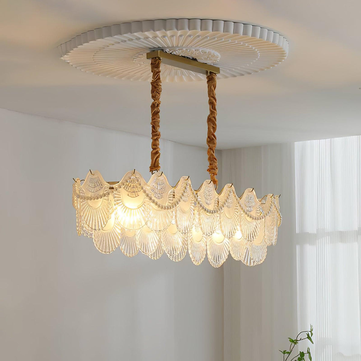 Pearl Glass Shell Curated Mouth-Blown Frosted Gl – spatial dining room perspective