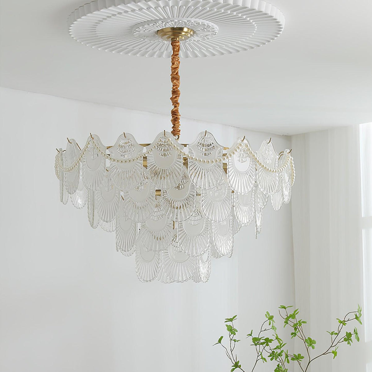 Pearl Glass Shell Curated Mouth-Blown Frosted Gl – full fixture elevation view