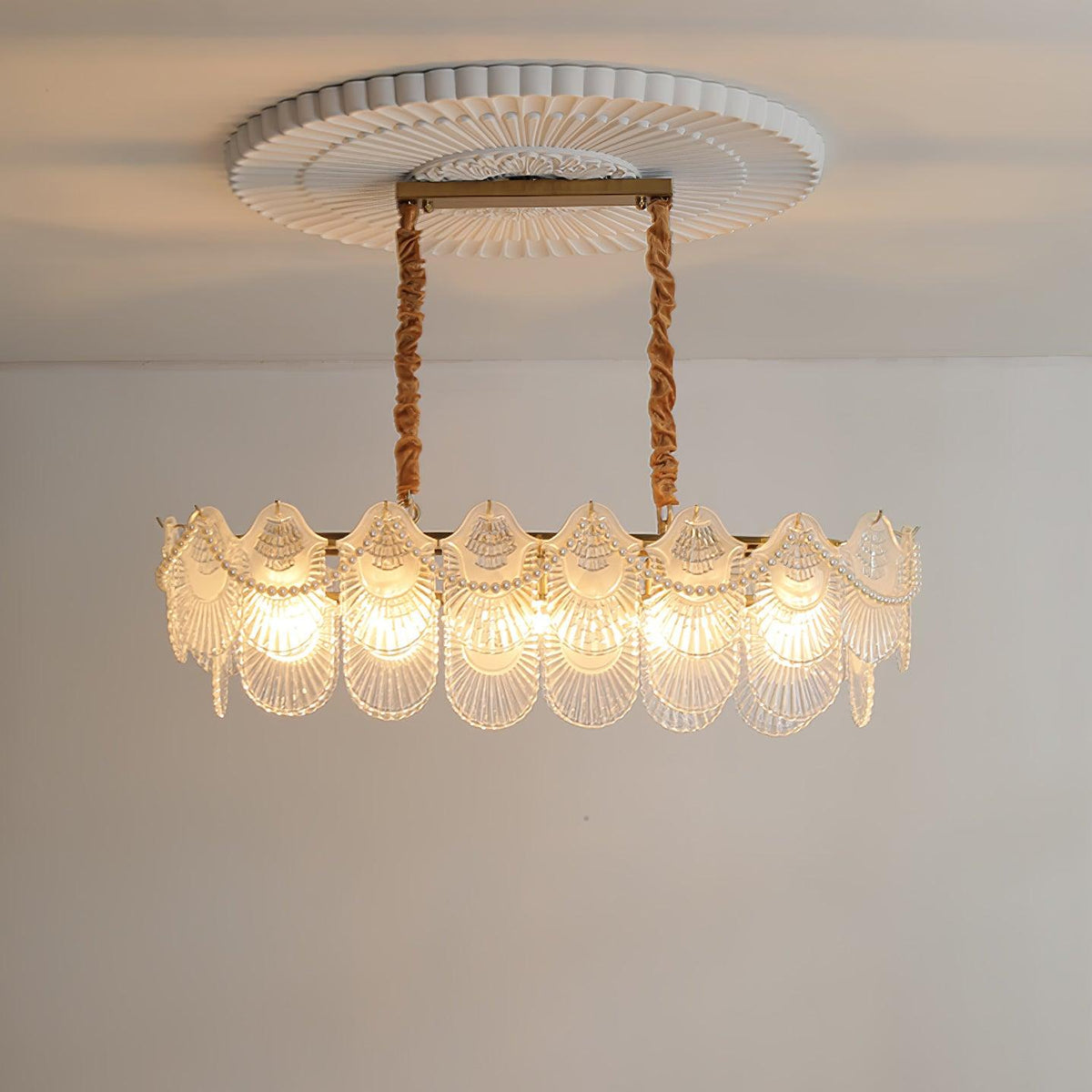 Pearl Glass Shell Curated Mouth-Blown Frosted Gl – illuminated warm ambiance setting