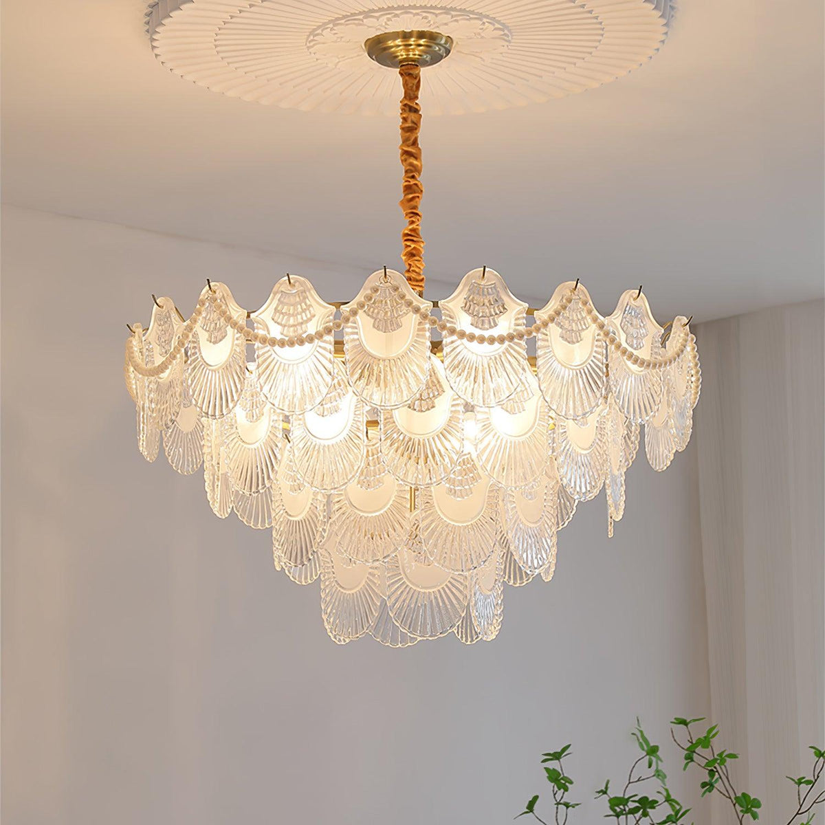 Pearl Glass Shell Curated Mouth-Blown Frosted Gl installed in residential dining space