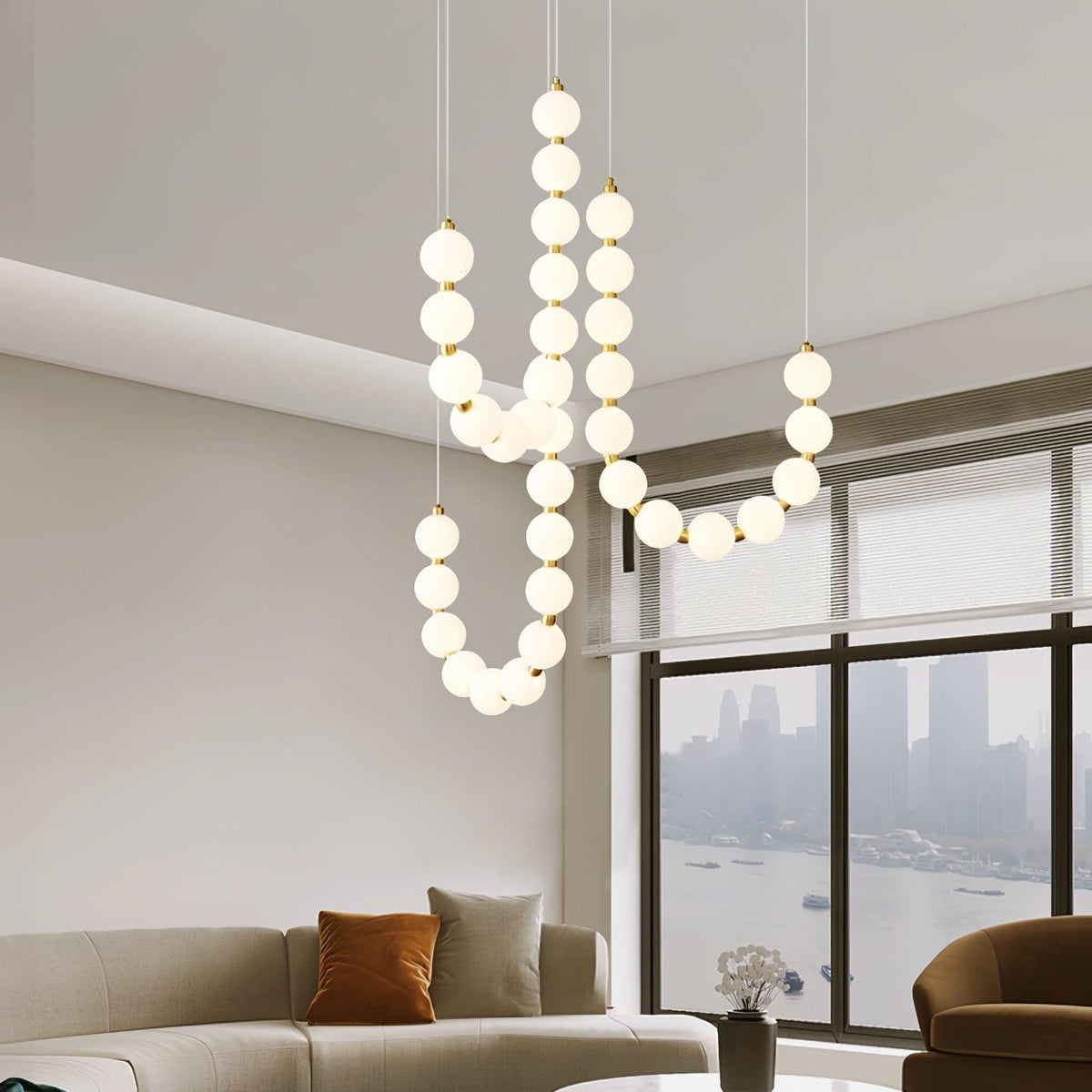 Glass Pearl Necklace Chandelier – Ambient Illumination in Luxury Interior Setting View 5