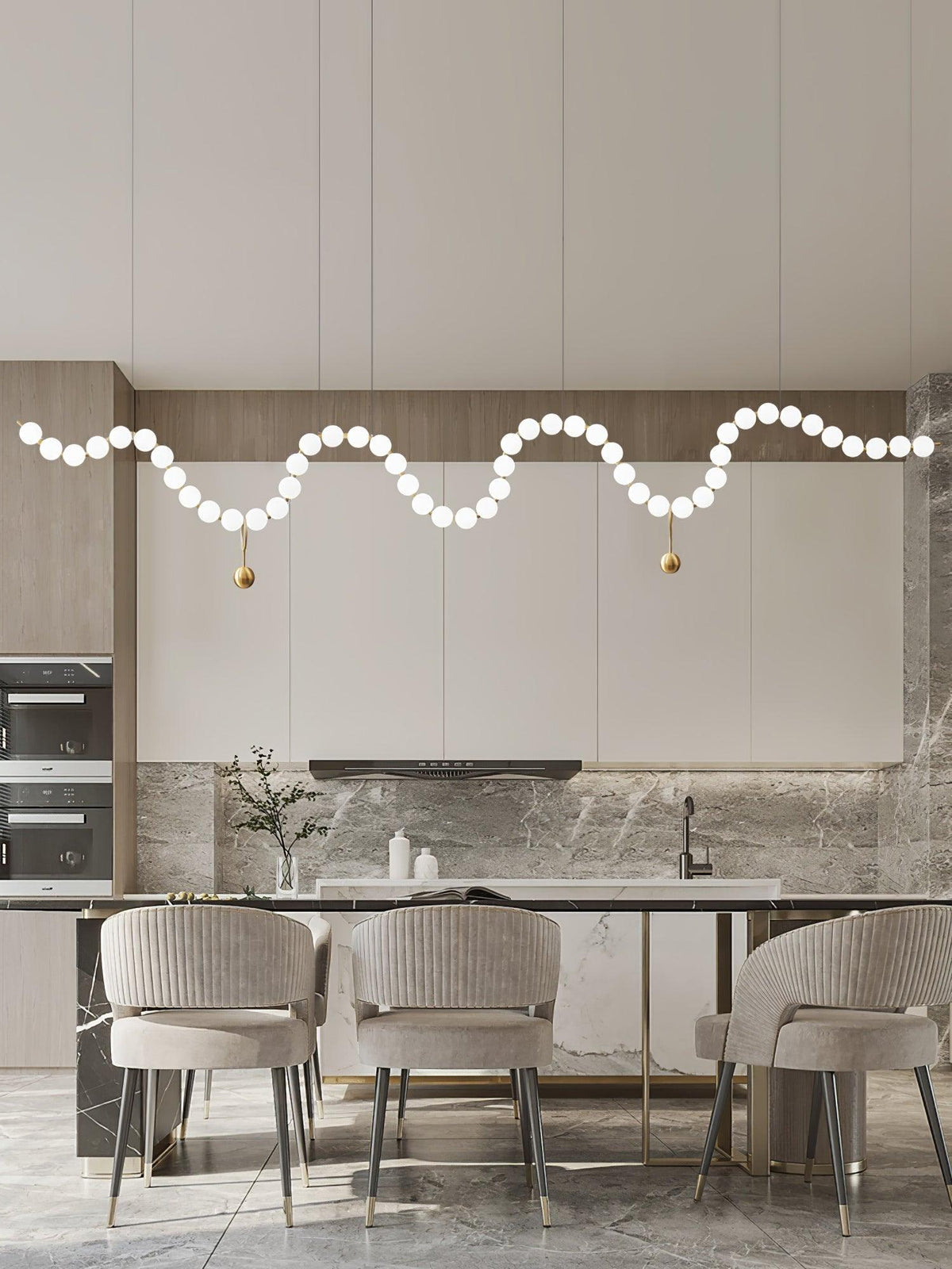 Glass Pearl Necklace Chandelier – Ambient Illumination in Luxury Interior Setting View 7