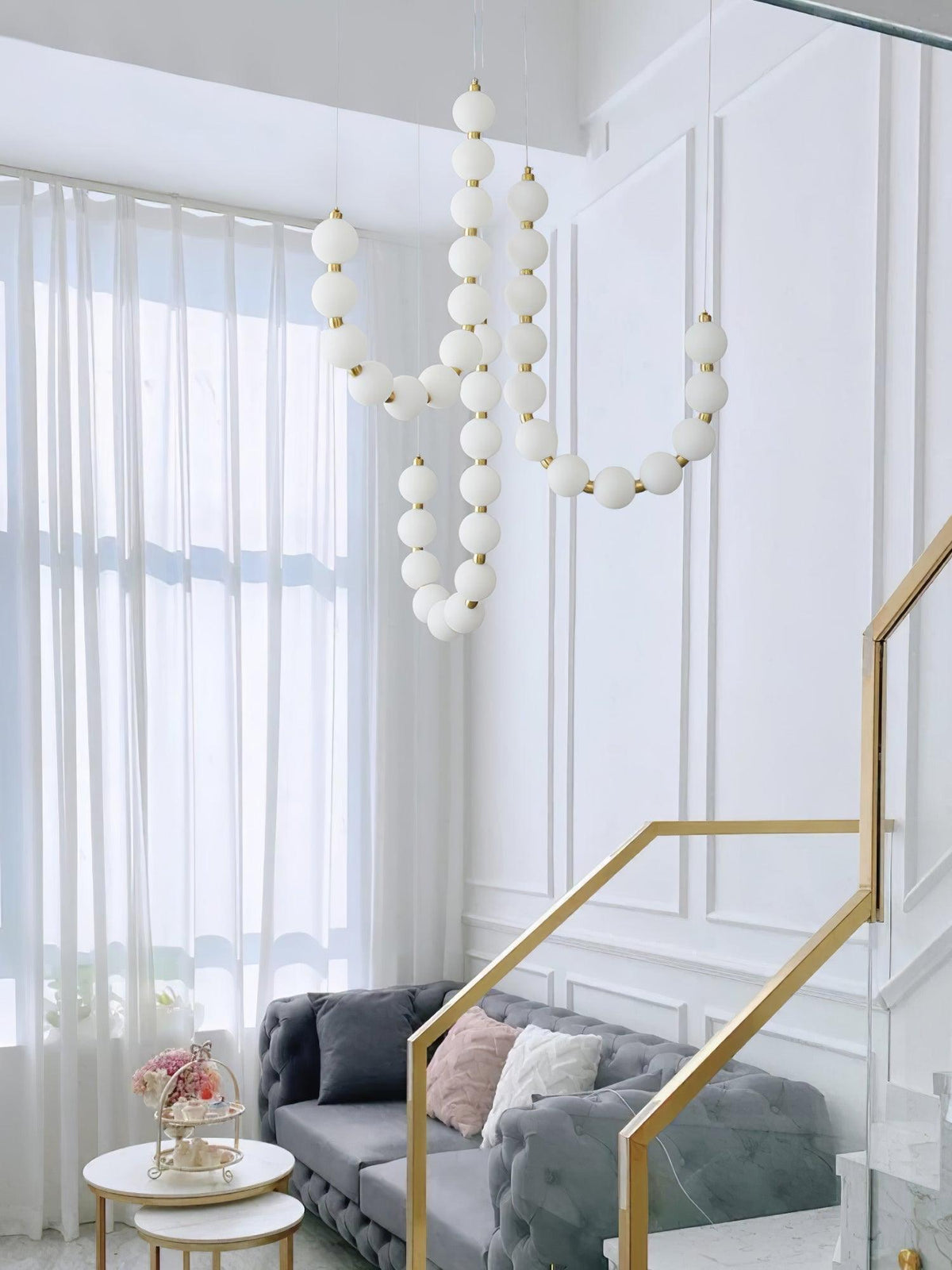 Glass Pearl Necklace Chandelier – Ambient Illumination in Luxury Interior Setting View 12