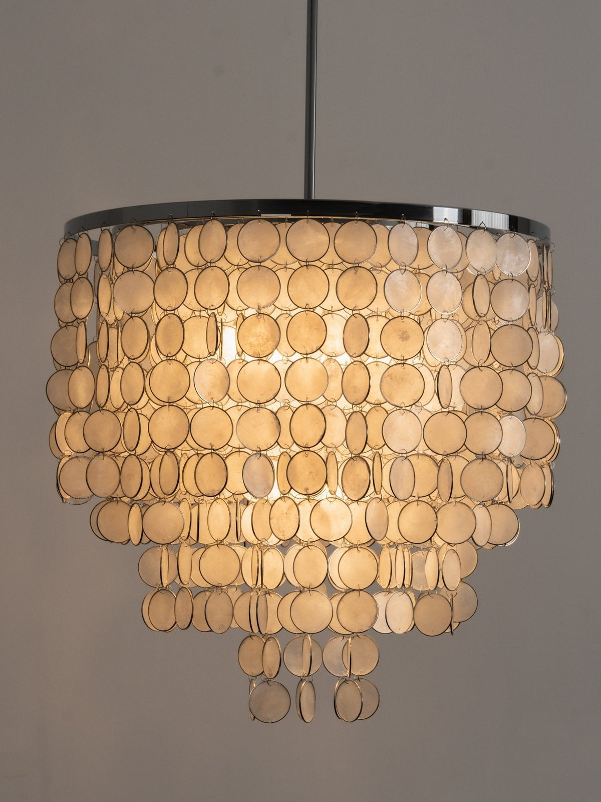 Pearl Shell Curated Iron & Glass Chandelier – full fixture elevation view