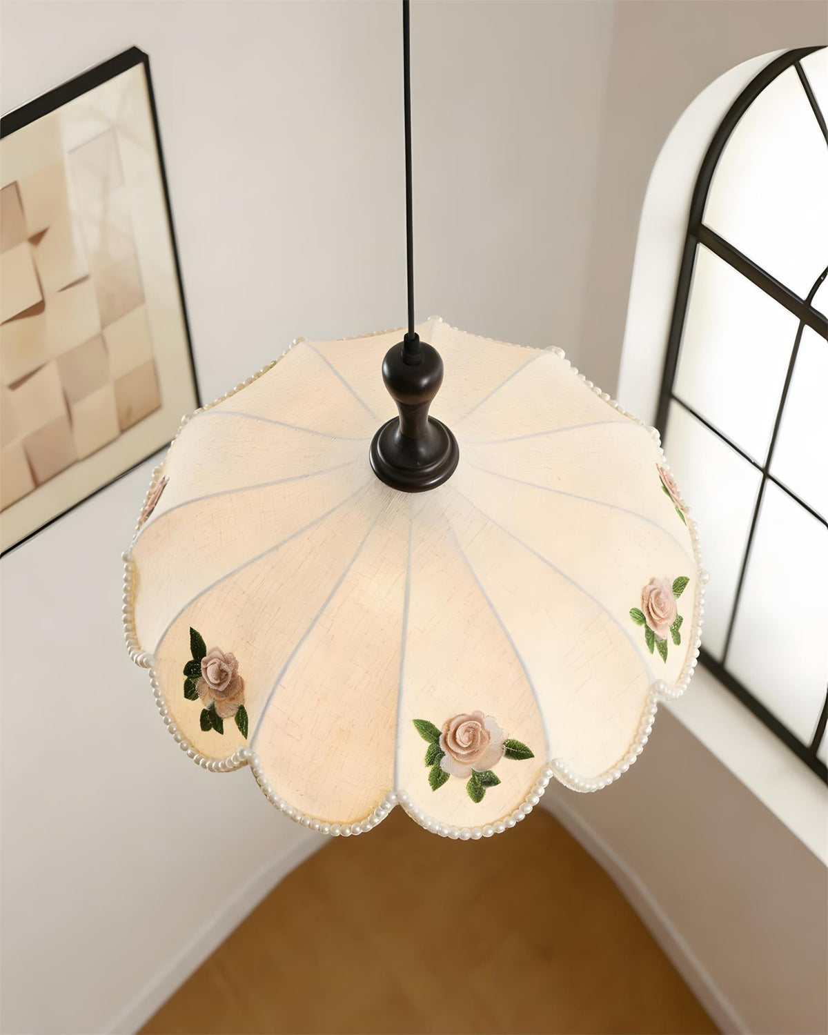 Pearlune Curated Iron & Glass Pendant Light – dimensional scale reference