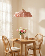 Pemberley Curated Iron & Glass Pendant Light warm illuminated room view