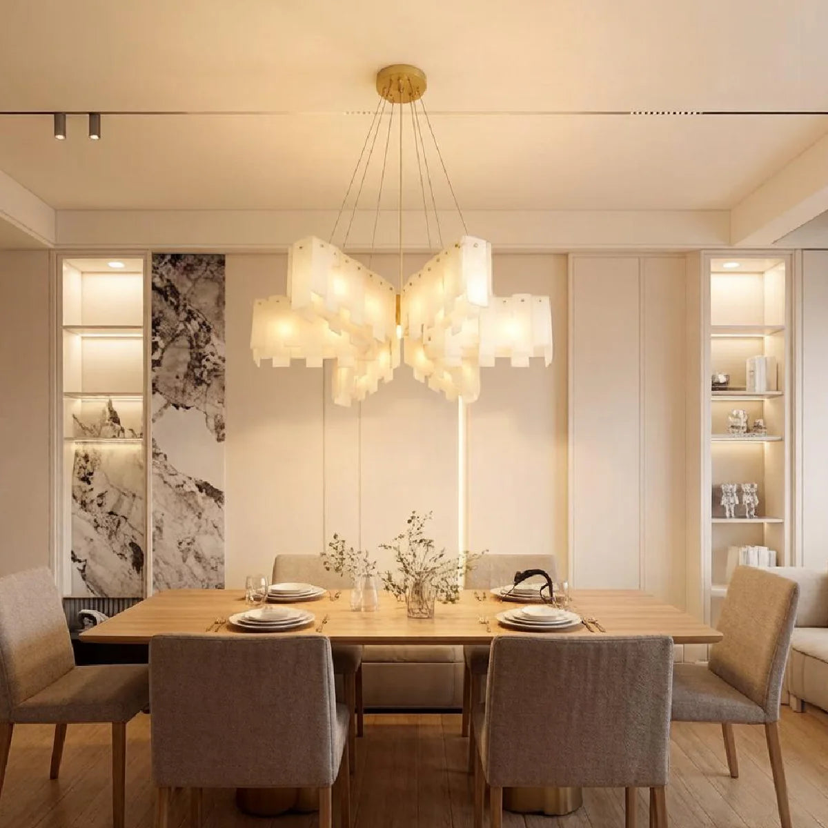 Spanish Alabaster Chandelier View 3 | Pentagram Alabaster Cascade Chandelier | JINSHE | JINSHE