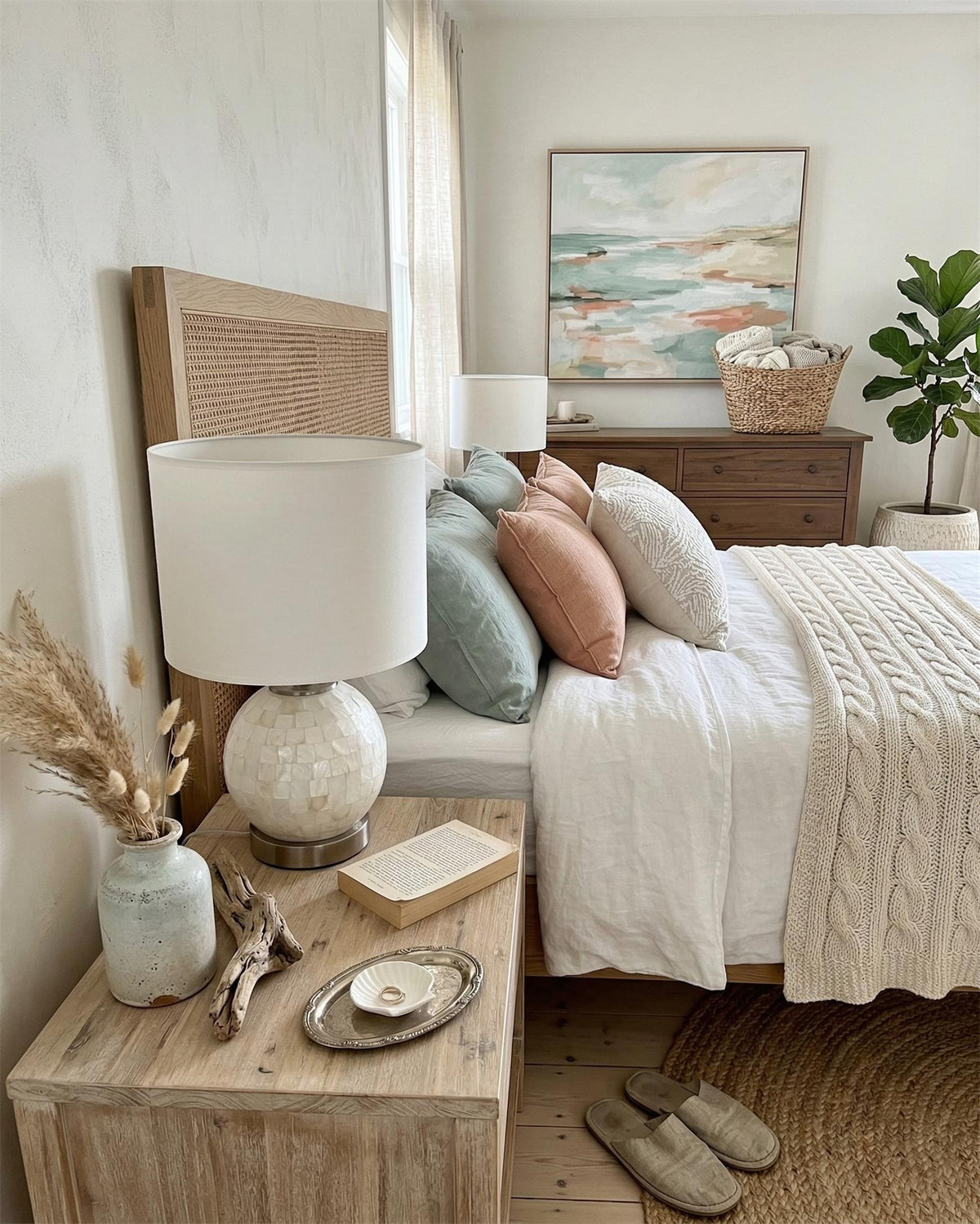 Perlina Curated Brushed Nickel Iron Table Lamp warm illuminated room view