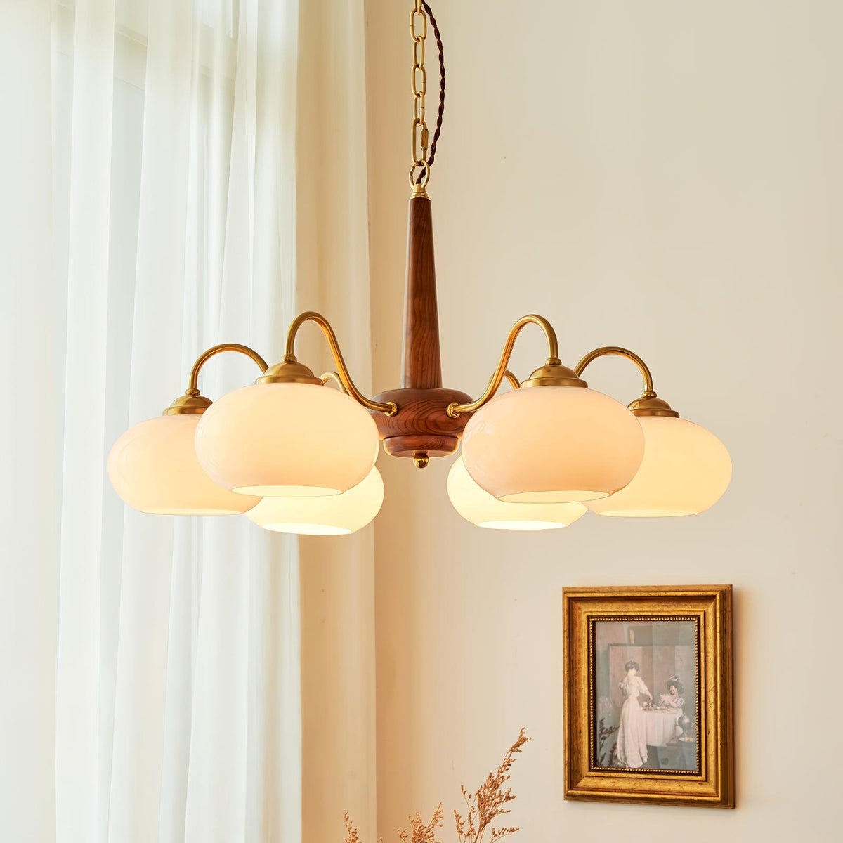 Persimmon Curated Mouth-Blown Frosted Glass Chan installed in residential dining space