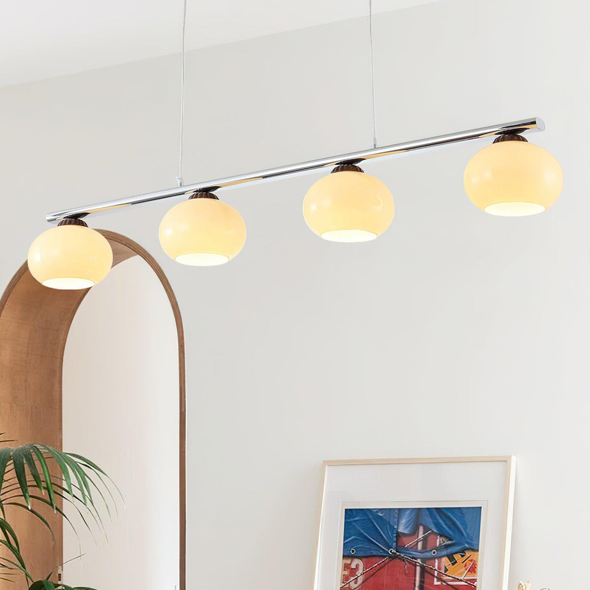 Persimmon Dining Room Curated Mouth-Blown Froste installed in residential dining space