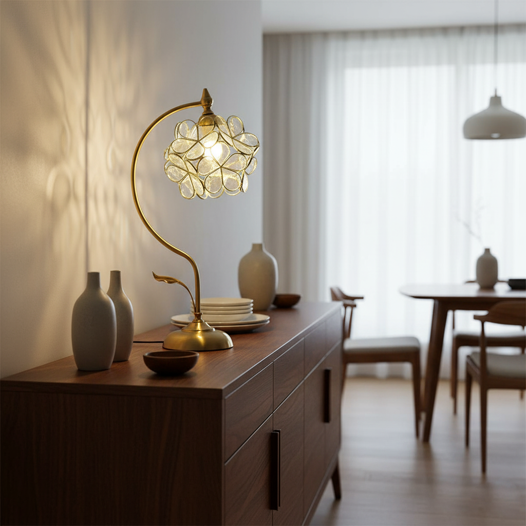 Petalora Curated Mouth-Blown Frosted Glass Table – full fixture elevation view