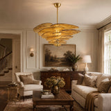 Petala Amber Art Glass Chandelier installed in residential dining space
