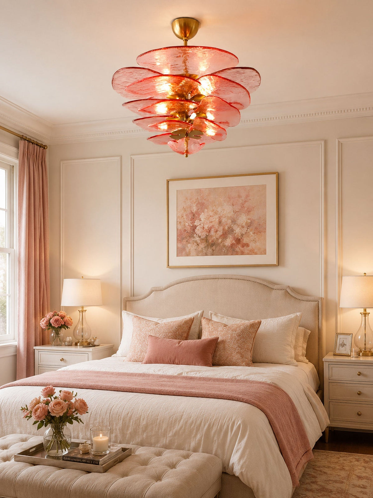 Petala Amber Art Glass Chandelier – illuminated warm ambiance setting