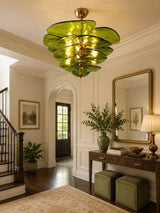 Petala Amber Art Glass Chandelier – spatial dining room perspective