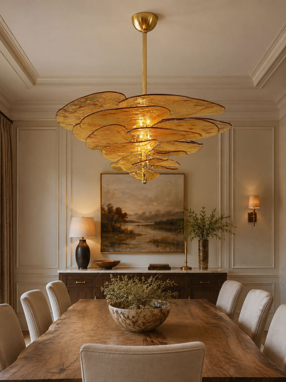 Petala Amber Art Glass Chandelier – dimensional scale reference