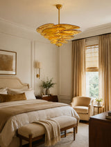 Petala Amber Art Glass Chandelier – unlit natural material contrast