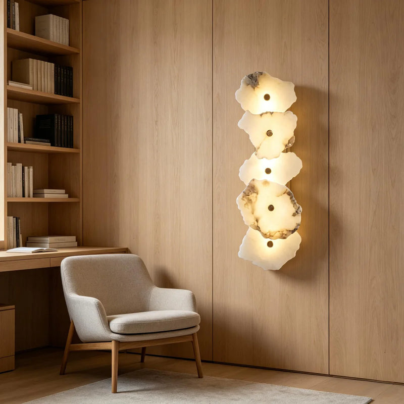 Spanish Alabaster Wall Lamp View 5 | Natural Spanish Alabaster Petra Wall Lamp | Wabi Sabi Lighting | JINSHE | JINSHE