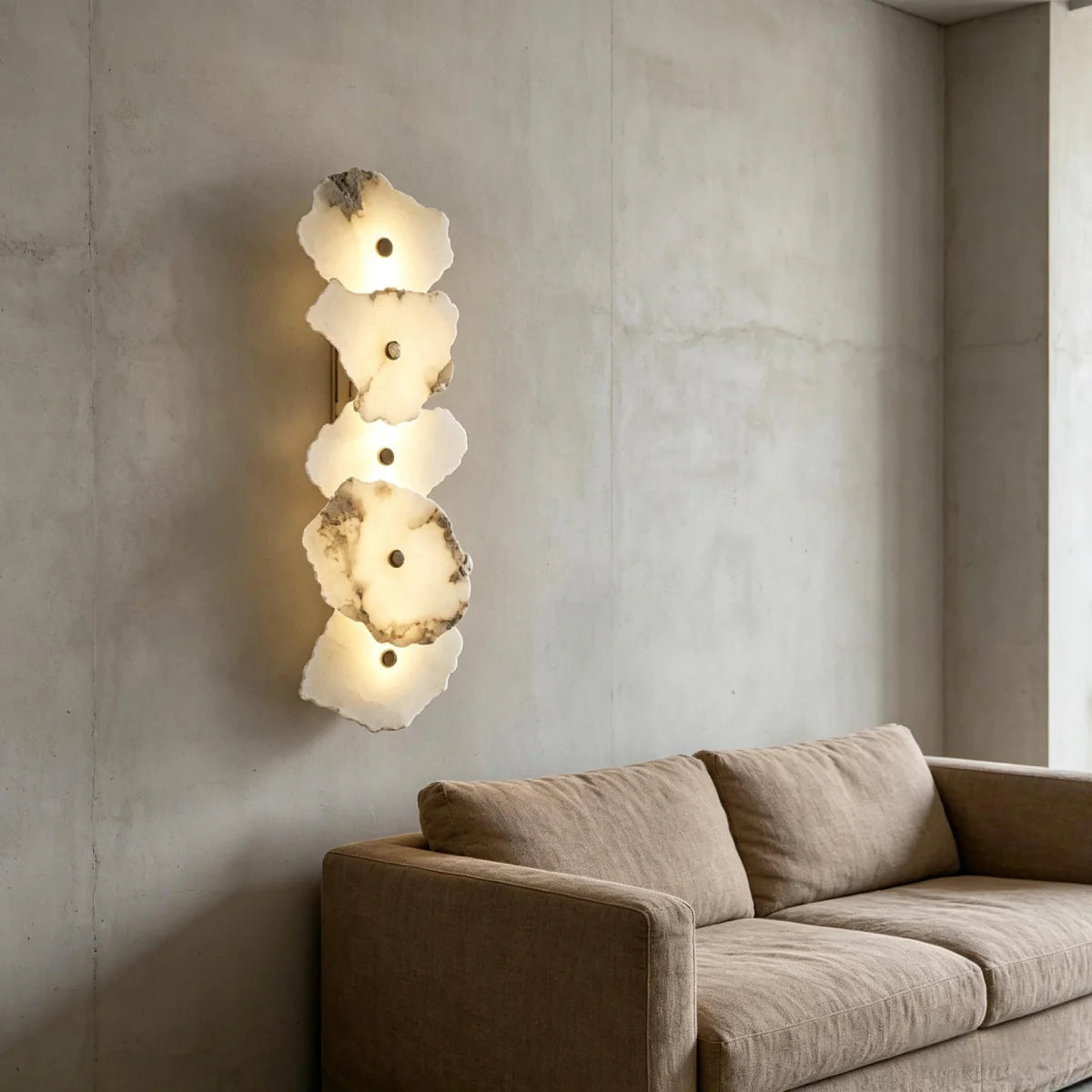 Spanish Alabaster Wall Lamp View 6 | Natural Spanish Alabaster Petra Wall Lamp | Wabi Sabi Lighting | JINSHE | JINSHE