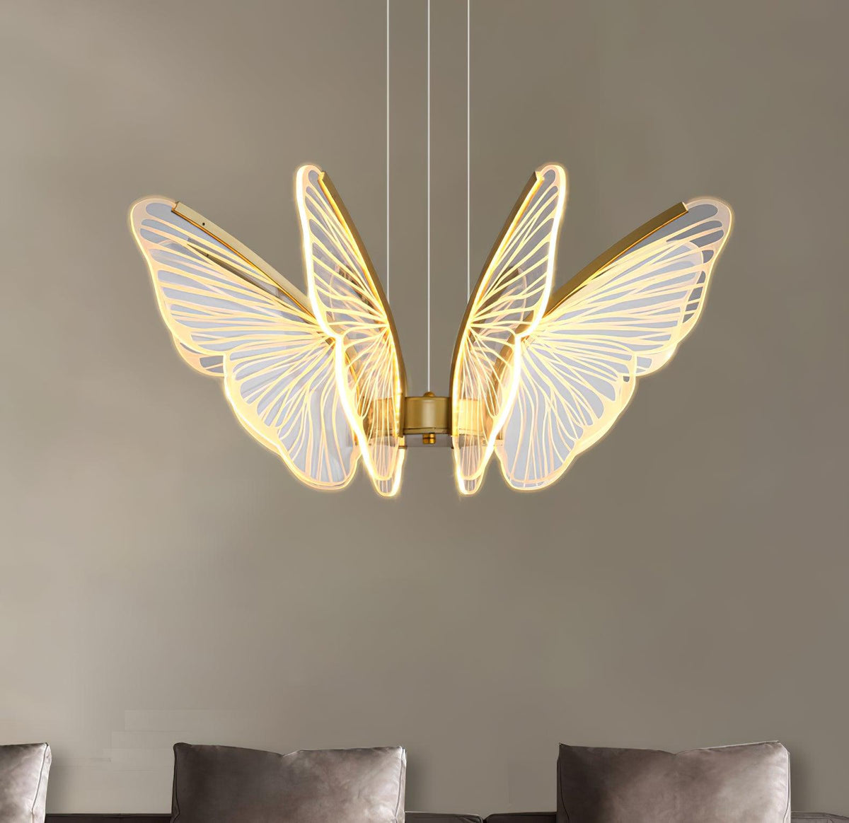 Phalaenopsis Curated Optical Acrylic Chandelier – unlit natural material contrast