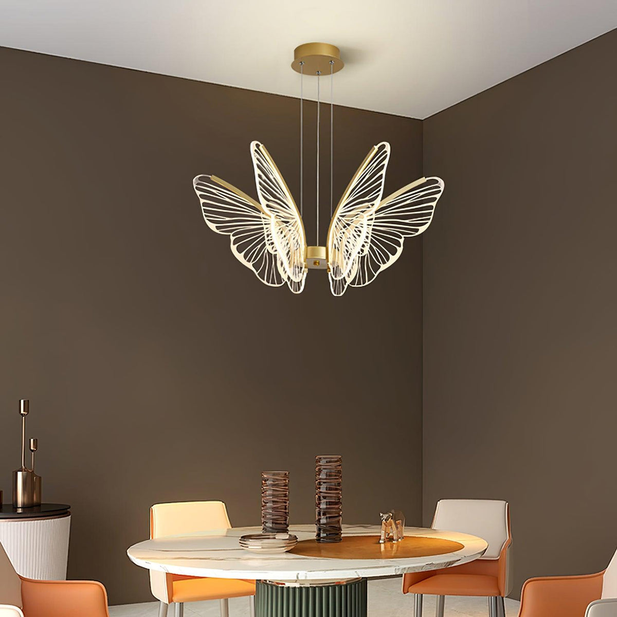 Phalaenopsis Curated Optical Acrylic Chandelier – full fixture elevation view