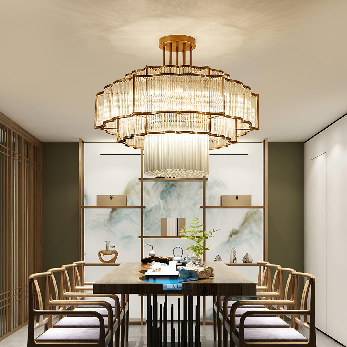 Pharo Ii Curated Mouth-Blown Frosted Glass Chand – unlit natural material contrast