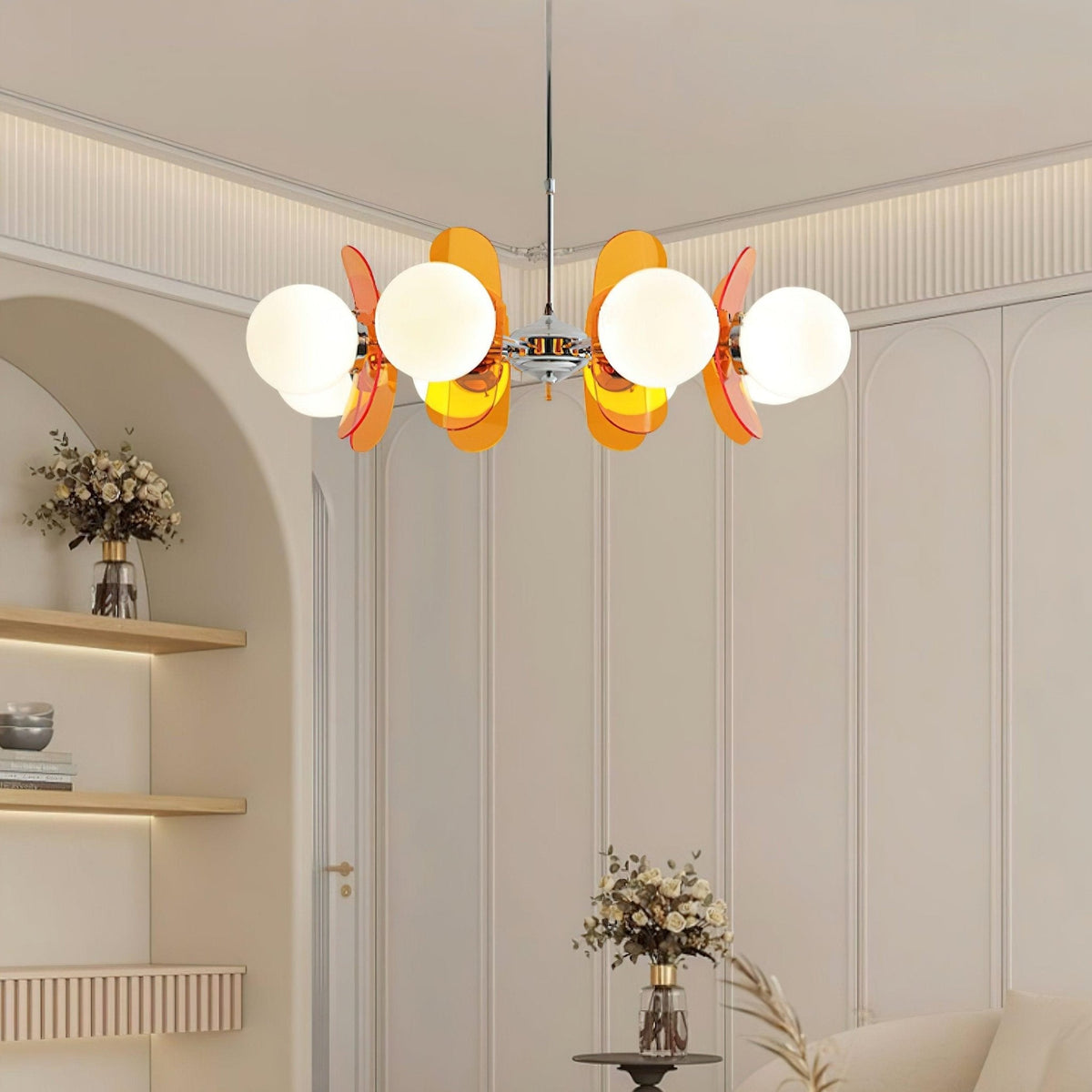 Phosphorescent Curated Mouth-Blown Frosted Glass – spatial dining room perspective