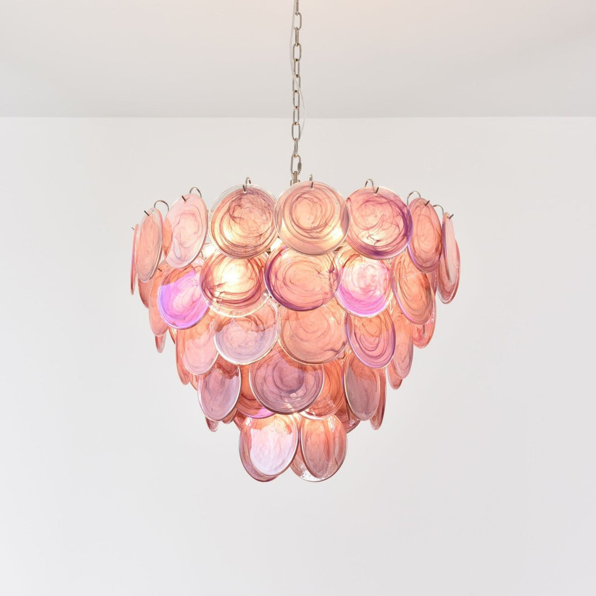 Pink Glass Disc Curated Mouth-Blown Frosted Glas – unlit natural material contrast