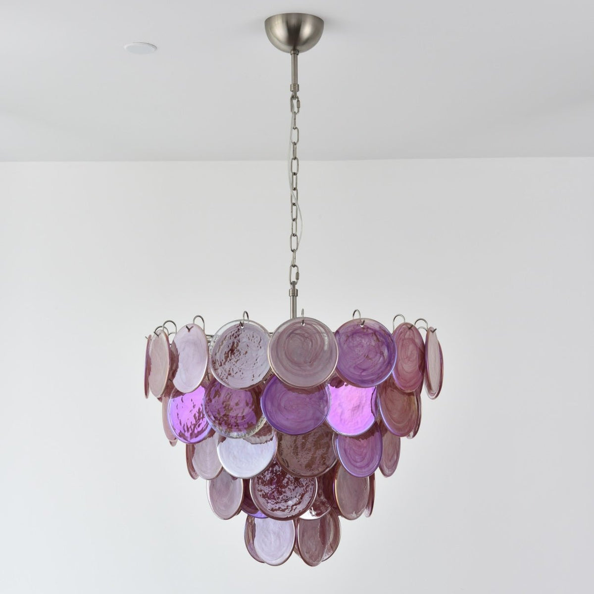 Pink Glass Disc Curated Mouth-Blown Frosted Glas – illuminated warm ambiance setting