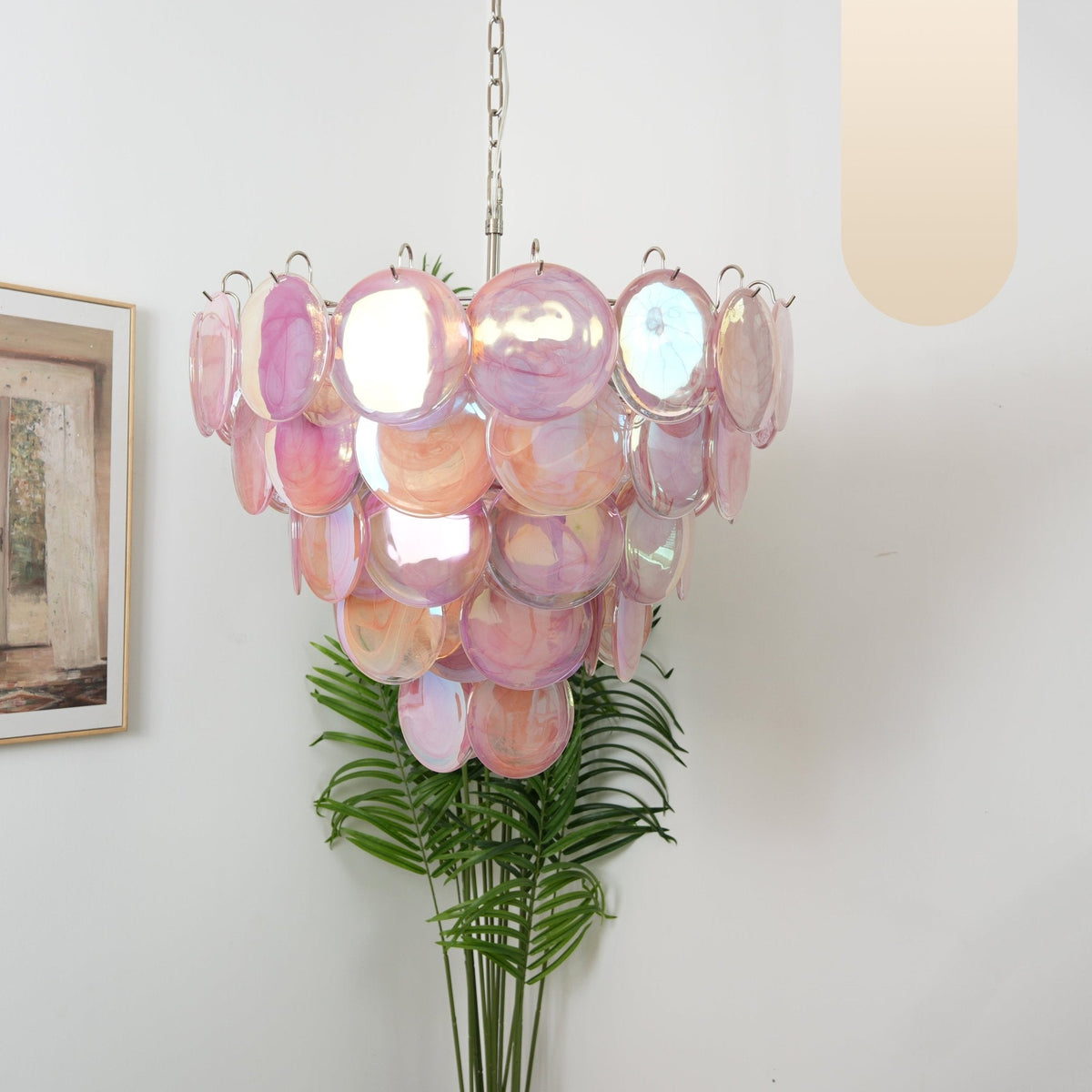 Pink Glass Disc Curated Mouth-Blown Frosted Glas – side angled contour profile