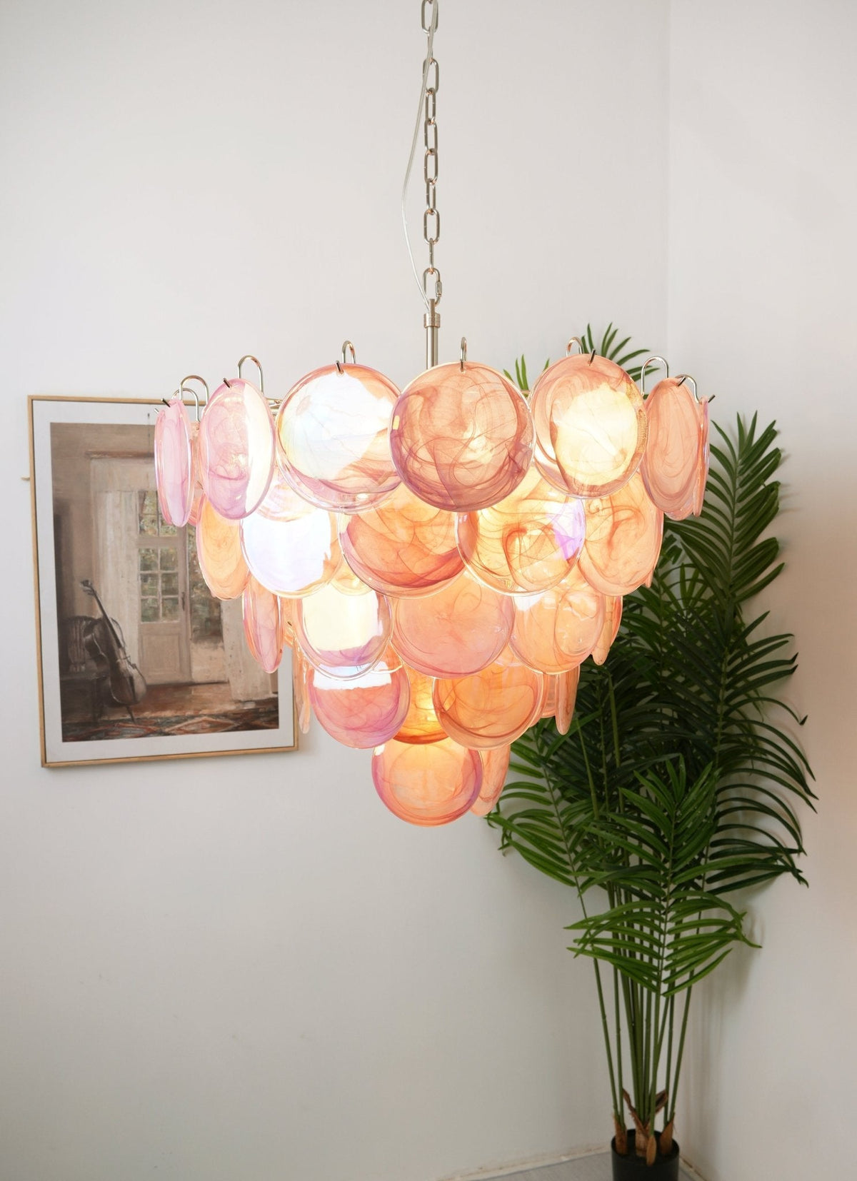 Pink Glass Disc Curated Mouth-Blown Frosted Glas – full fixture elevation view