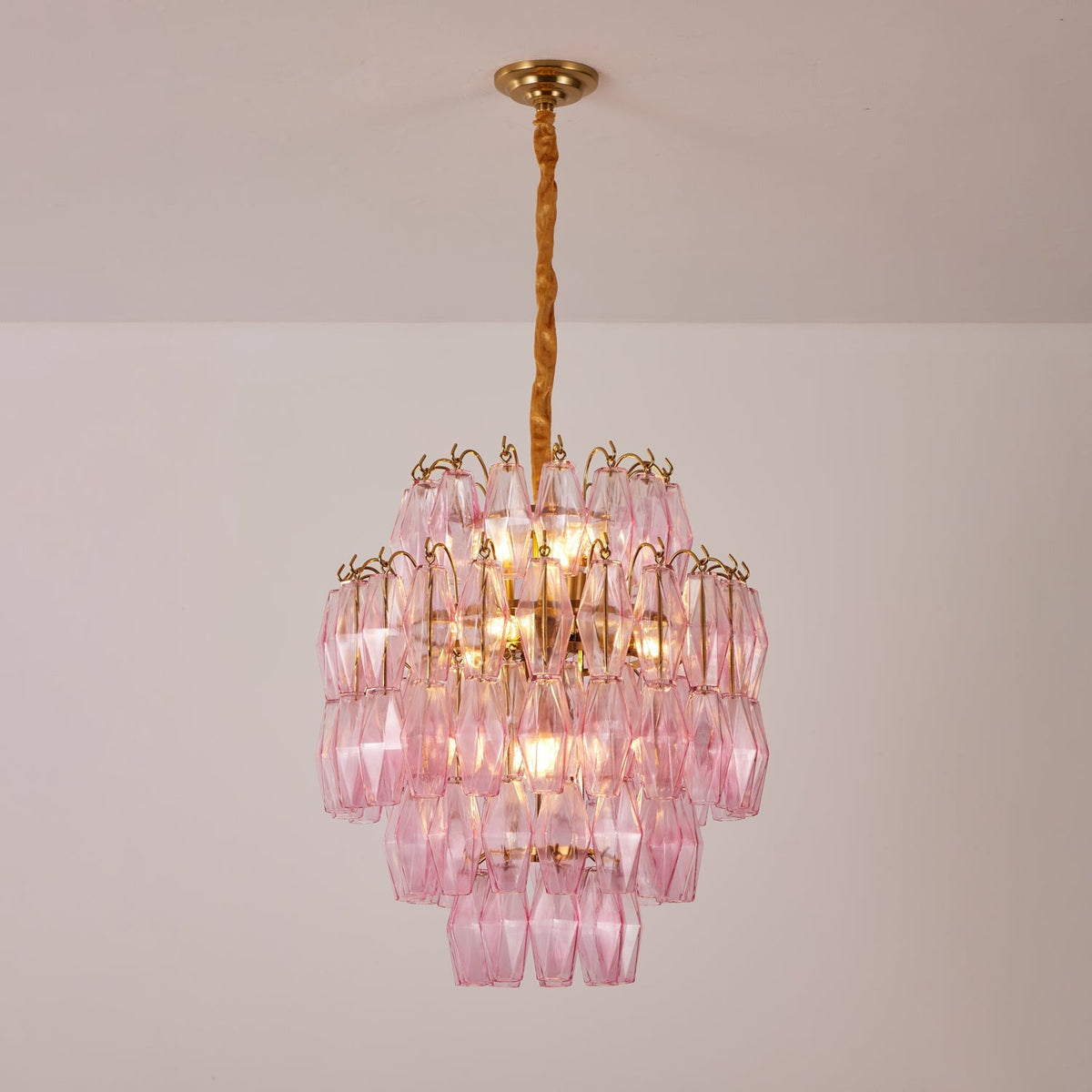 Pink Glass Prism Curated Mouth-Blown Frosted Gla installed in residential dining space